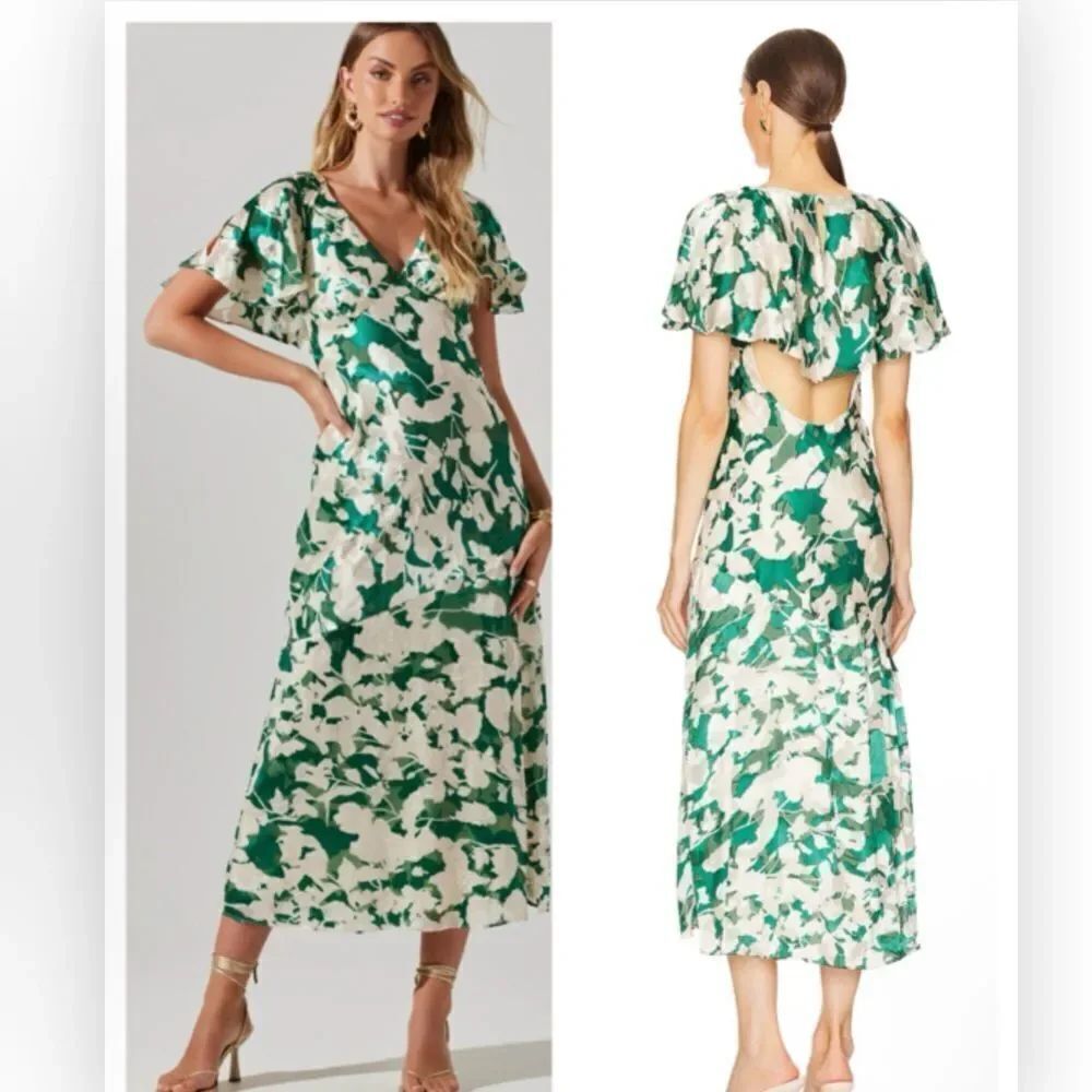 Astr Revolve Florecita Dress in Green Cream Burnout ASTR the Label $148
